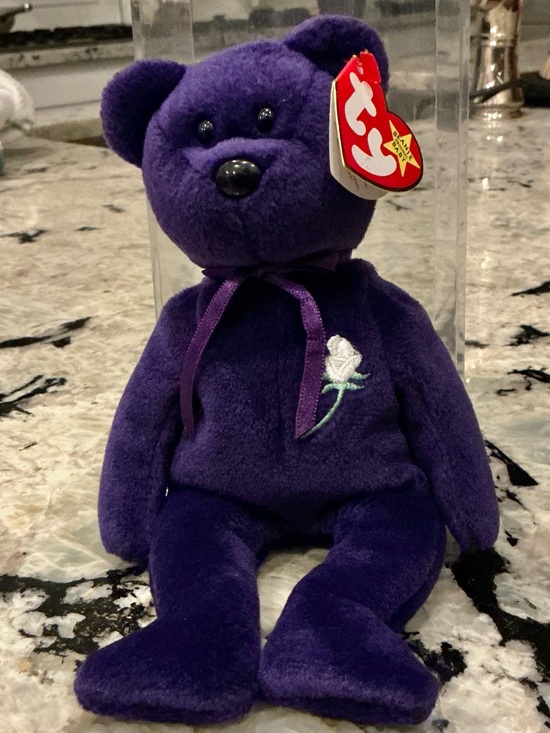 Ty Other - Ty Purple Plush Beanie Baby Princess Bear with White Rose